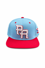 Load image into Gallery viewer, Flat Fitted Hat sky Blue &amp; Red
